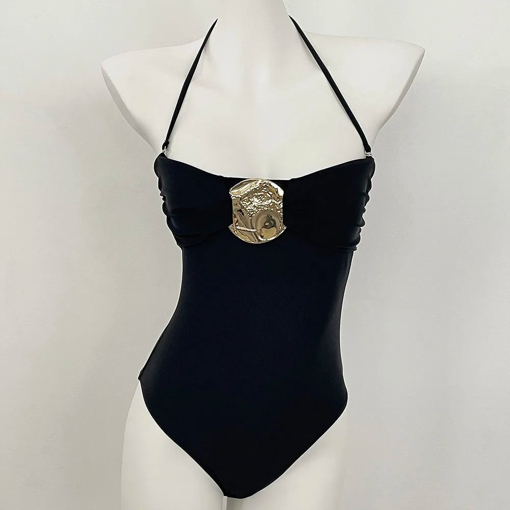 Swimsuits - 2 Colors Sexy Metal Rings Cut Out Women Swimwear One Piece Swimsuit Female Bandeau High Leg Cut Bather Bathing Suit Swim