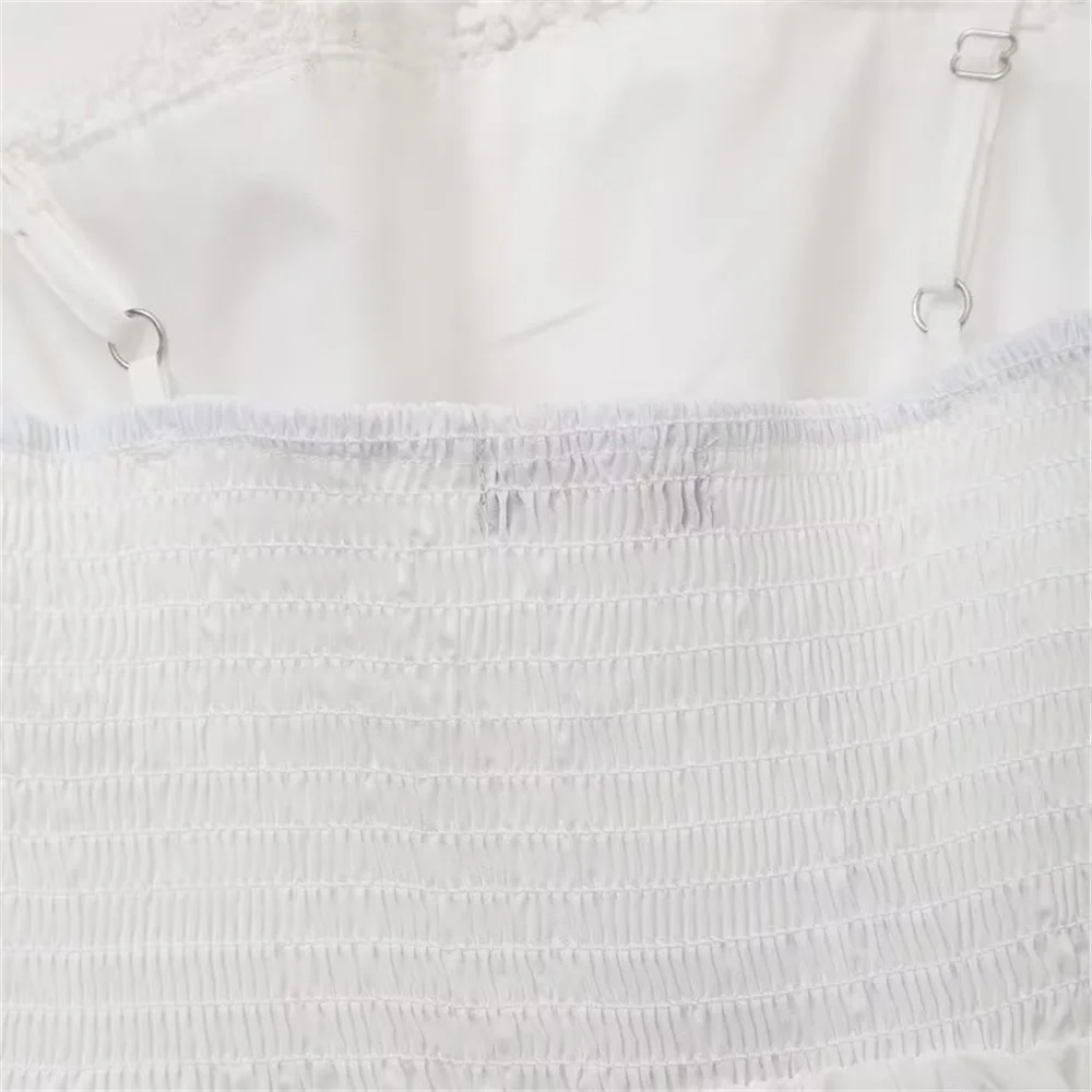 Vacation Dresses - Summer New Women's Fashion Style Slimming Sweet Solid Color Versatile Embroidered Lace Splicing Dress