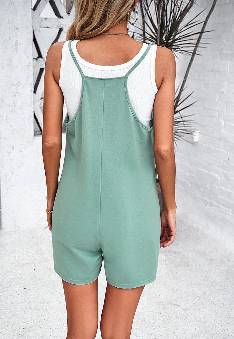 Overalls - Cute Spring Summer Women's Casual Solid Color Suspender Jumpsuit Sleeveless Loose Straight Overalls Elegant Clothing