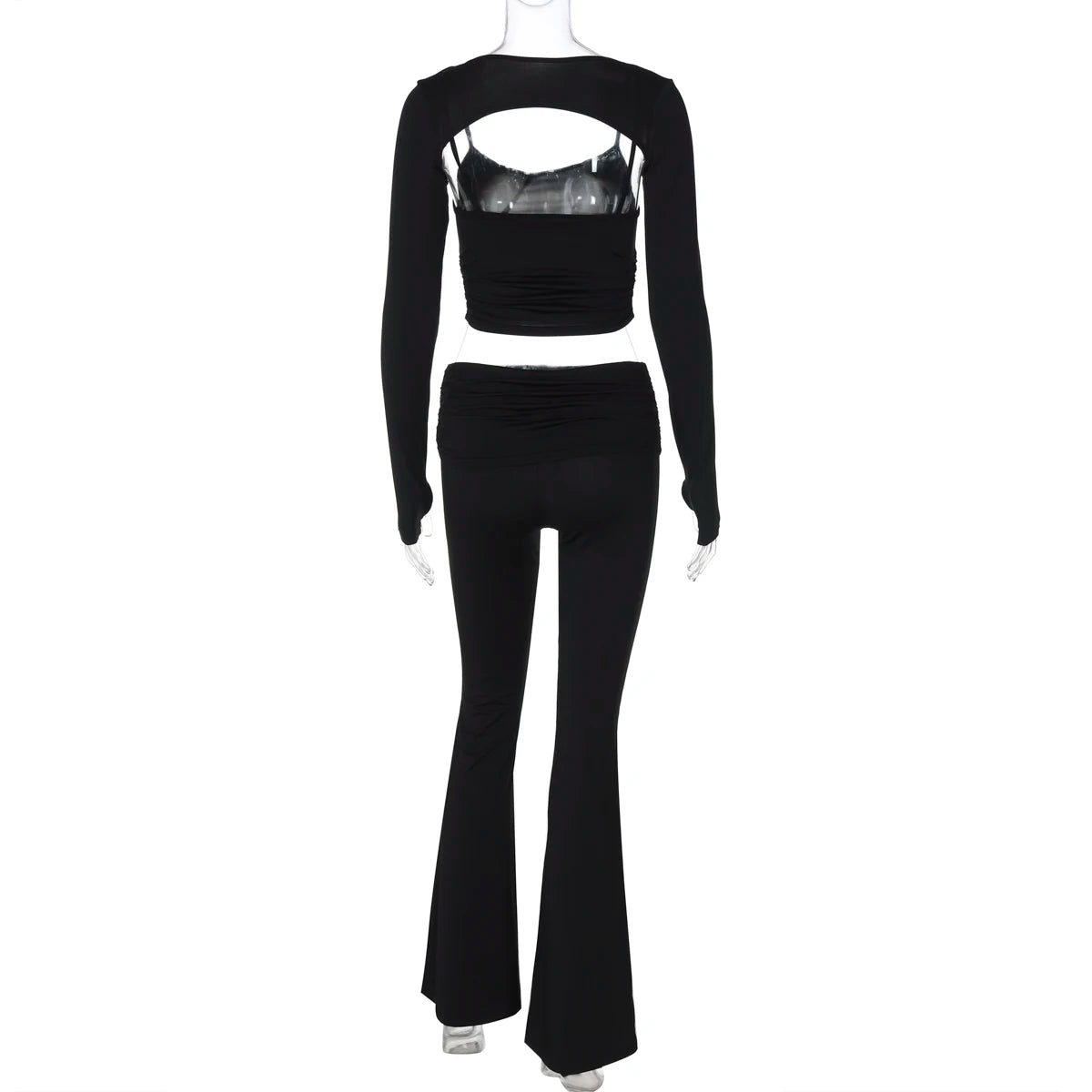 Matching Sets - Sexy Casual 2 Piece Pants Set Sleeveless Camisole With Long Sleeve Waistcoat Flare Pants Matching Set Club Streetwear