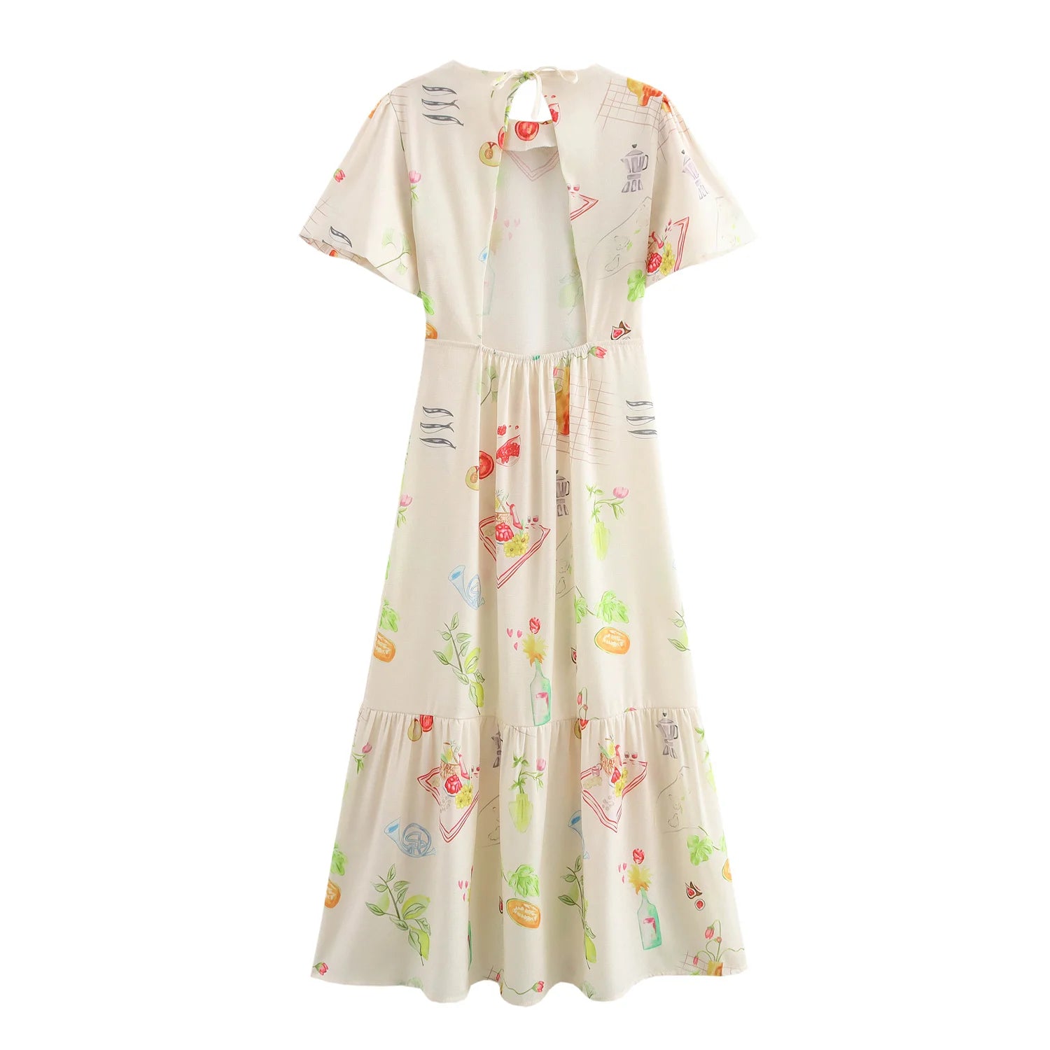 Casual Dresses - Women's European And American Style Fashion Slim Skirt Simple Printed Backless Short-Sleeved Dress