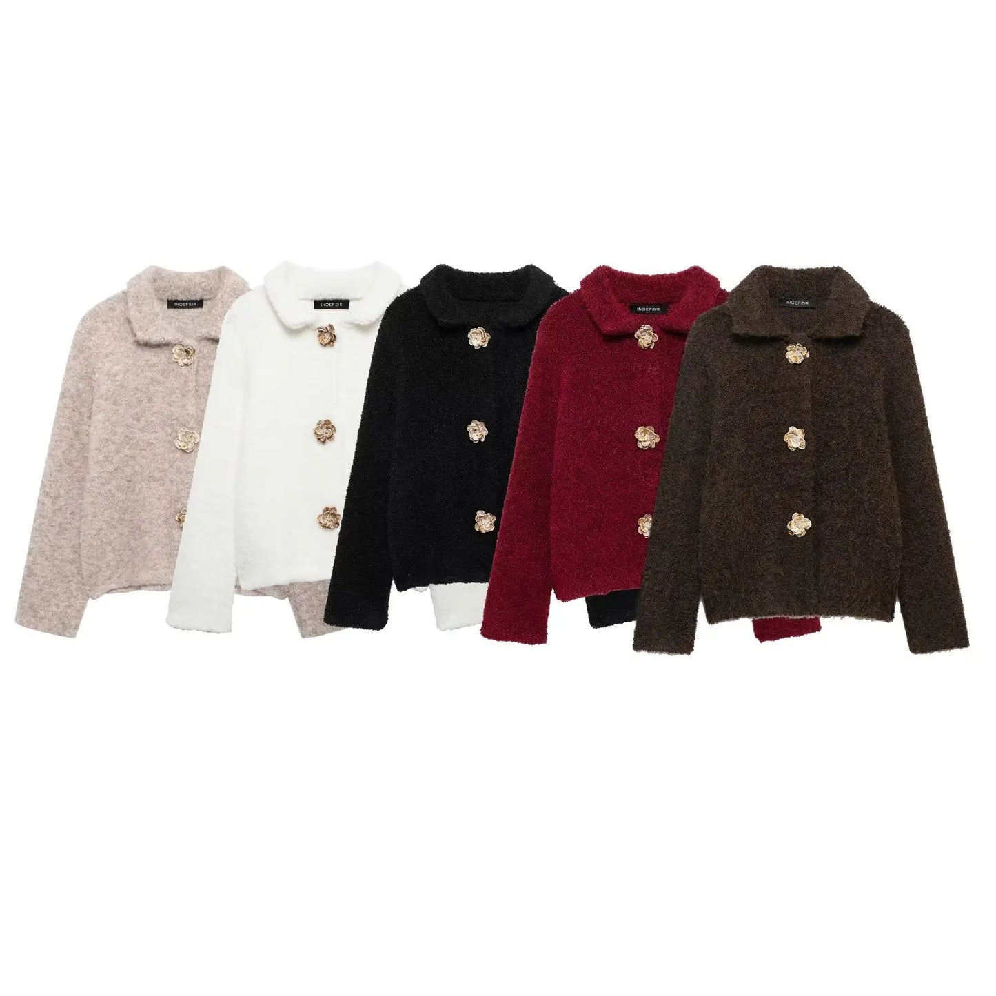 Cardigans - Women Autumn Flowers Shape Single Breasted Lapel Long Sleeve Knitted Top Fashion Female Chic Casual Slim Sweater Cardigan