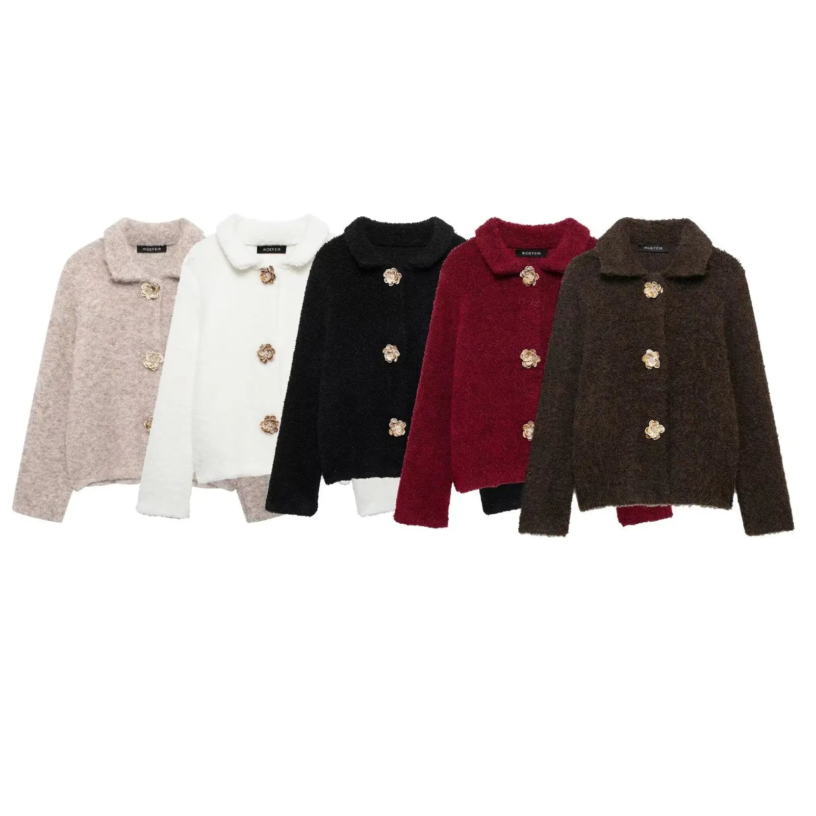 Cardigans - Women Autumn Flowers Shape Single Breasted Lapel Long Sleeve Knitted Top Fashion Female Chic Casual Slim Sweater Cardigan