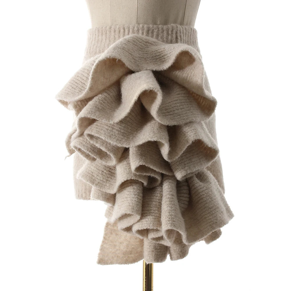 Knitwear - TWOTWINSTYLE Three Piece Set For Women Lapel Long Sleeve Coat High Neck Vest High Waist Patchwork Appliques Skirt Sets Female