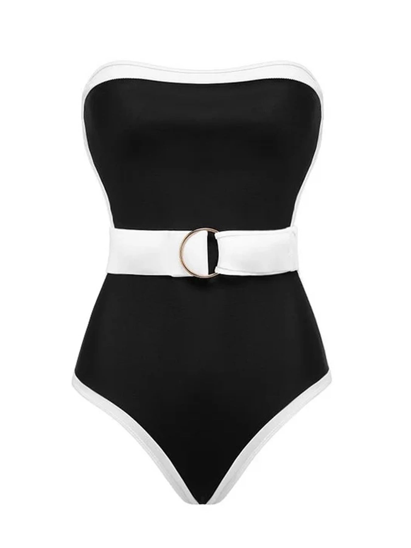 Monokini Swimwears - 2024 New Black And White Contrast Color One Piece Swimsuit For Women Off The Shoulder Swimwear Female Bodysuit Monokini Bathing