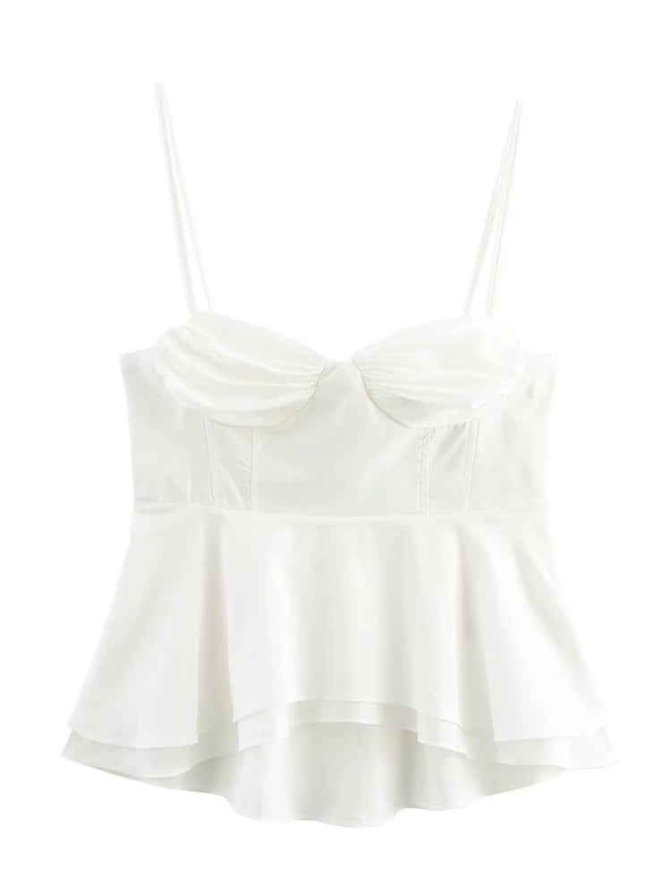 Camis - Fashion Sweet Whit Camisole For Women's Sexy Sleeveless Ruffle Slim Bra Solid Color Streetwear Y2k Women's Tops Camisole