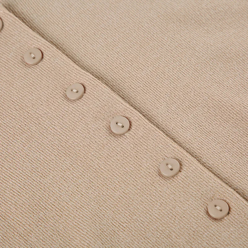 Casual Dresses - Summer New Knitted Mini Dress Female Elegant V Neck Buttons Short Sleeve Dress High Elasticity Casual Women's Dress