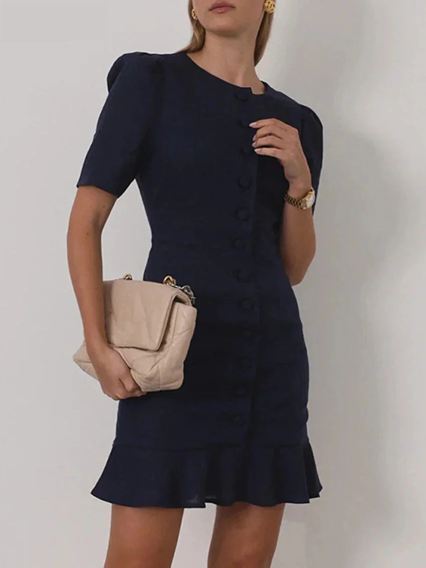 Dresses - Summer Slim Purple Cotton Women's Dress 2025 Fashion O-Neck Short Sleeve Mini Dresses Elegant Classic Solid Female Dress