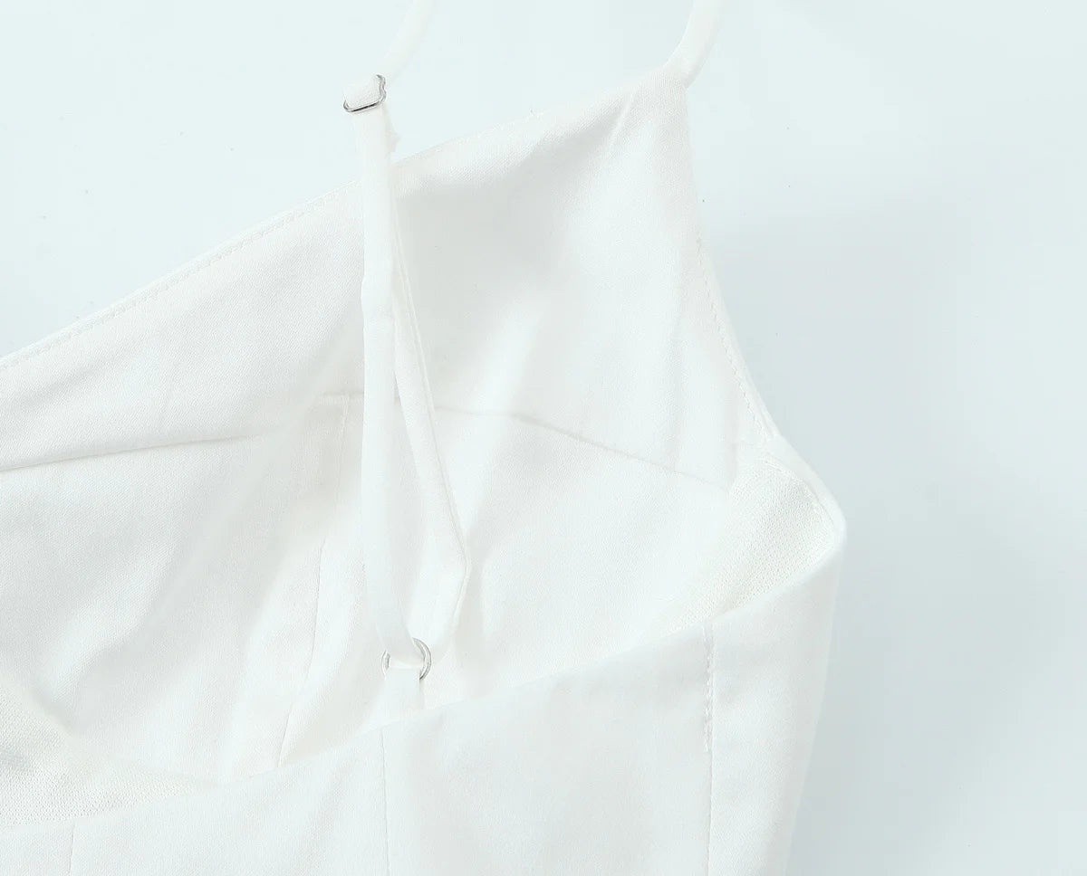 Cami Tops - Summer Women Striped Sleeveless V-Neck Mini Top Woman Slim High Street Short Dress Pleated Button Decoration Top