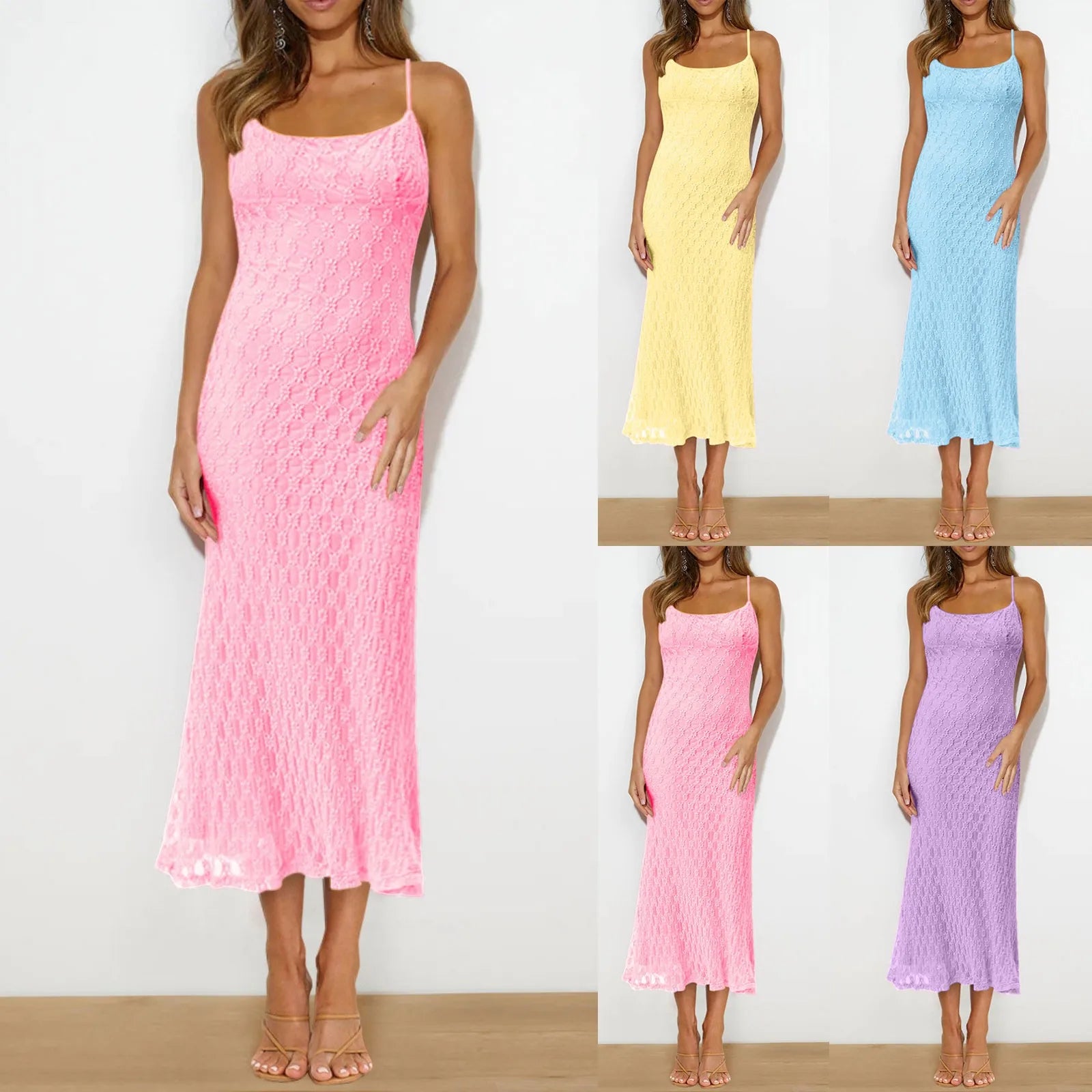 Casual Dresses - Women'S Fashion Casual Solid Color Skinny Tight Dresses Yellow White Sexy Elegant Evening Dresses 2024 New Long Dresses