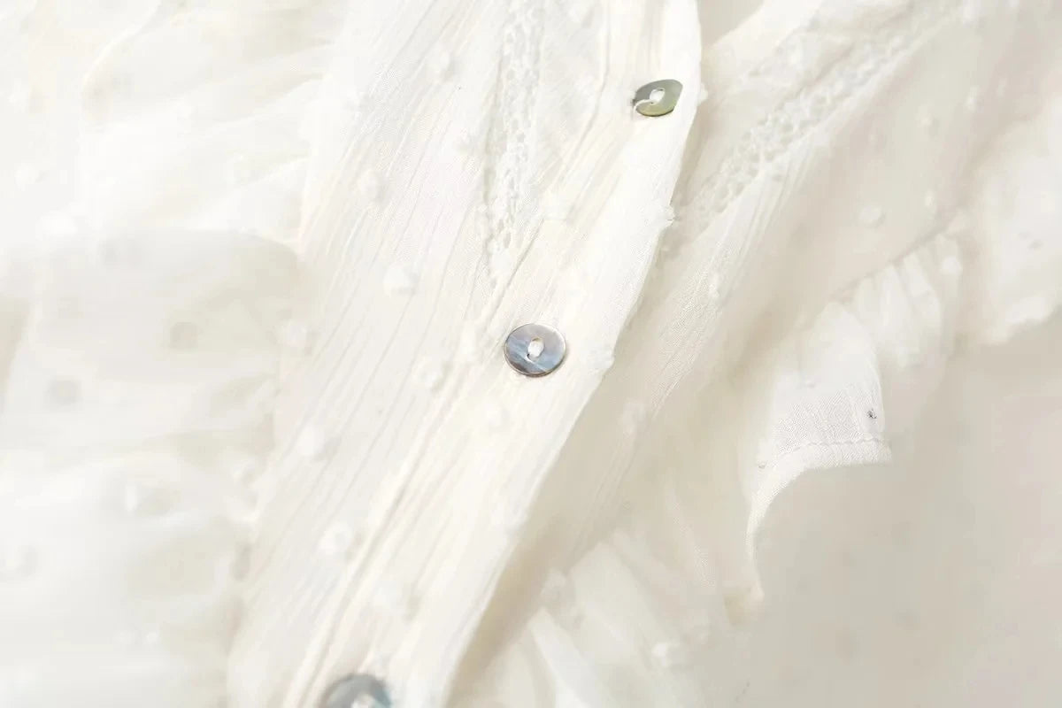 Blouses - 2025 Spring Summer Women French Fashion Chiffon Shirts Ruffle Design Single-breasted Vintage Blouses