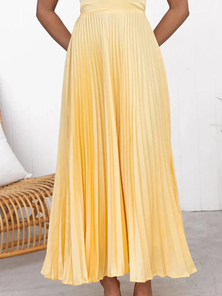 Elegant Dresses - Summer Fashion New Style Women's Elegant Strap Fold Style Loose Solid Color Vacation Style Banquet Style Women's Long Dress