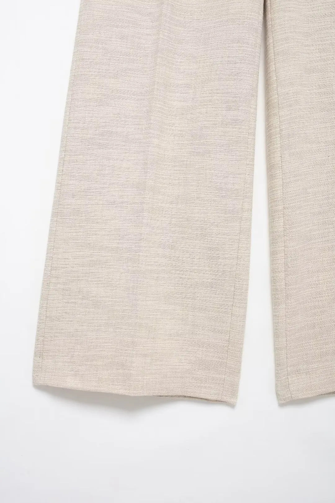 Pants Sets - Women Elegant Solid Slim Back Zipper Side Slit Crop Design Slash Neck Top+High-Waisted Zip-up Loose Long Pant 2 Piece Set