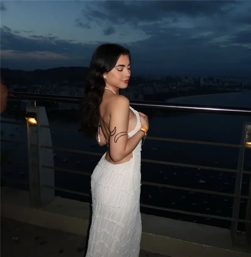 Party Dresses - Mozision Halter Backless Sexy Maxi Dress For Women Spring Summer New Lace-up Sleeveless Pleated Beach Holiday Long Dress Elegant