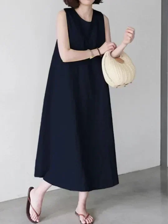 Casual Dresses - Summer Women Dress Cotton Linen Tank O-neck Sleeveless White Dresses Female New Elegant Casual Loose Korean Clothes Ladies