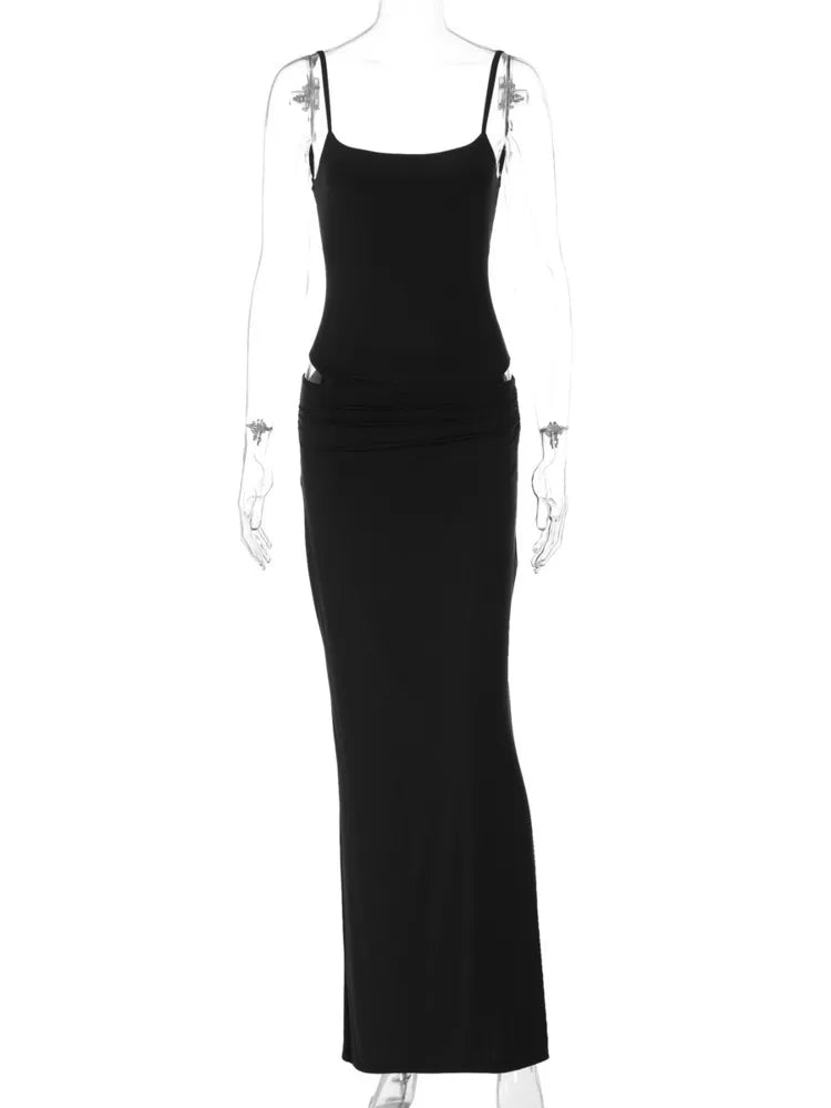 Party Dresses - Black Sexy Dress Sets Women Spaghetti Strap Bodysuit And Maxi Skirt Matching Sets Backless Slim Fit Long Skirt Set