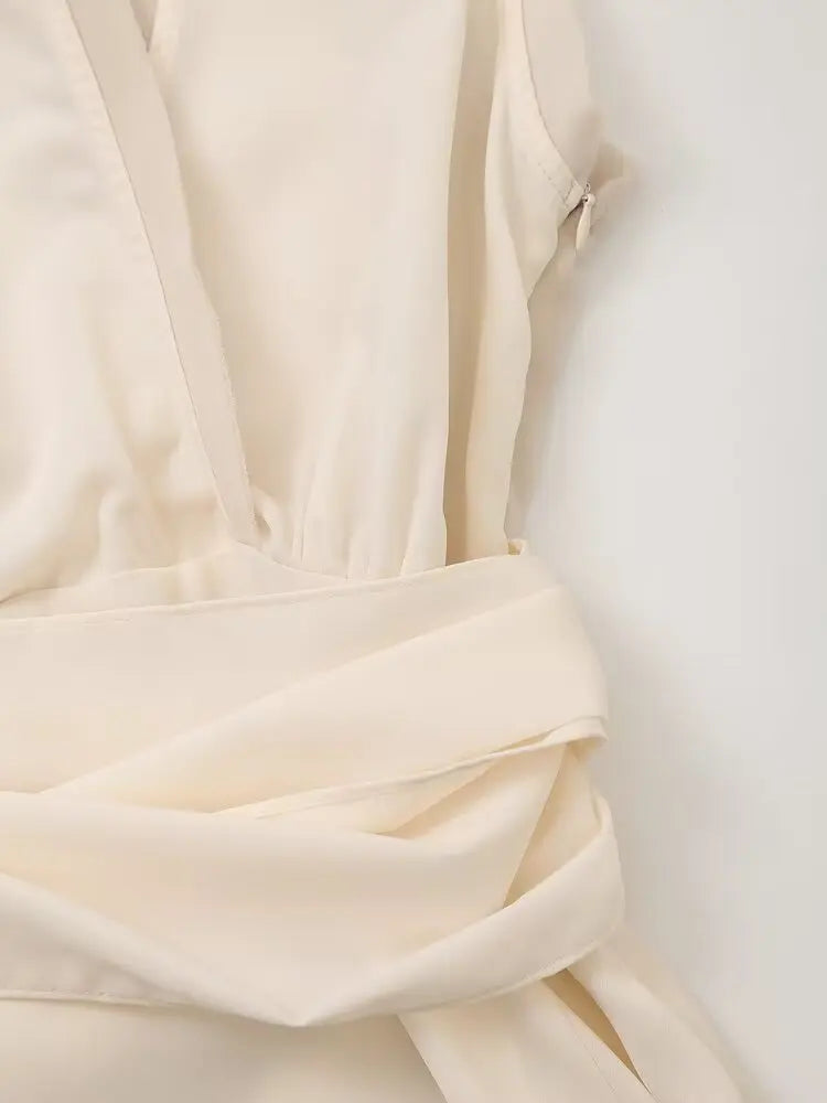 Midi Dresses - Women's V-neck Sleeveless Vest Dress Premium Temperament Slim Lapel Long Dress Sexy Semi-sheer Slit Lingerie Long Dresses