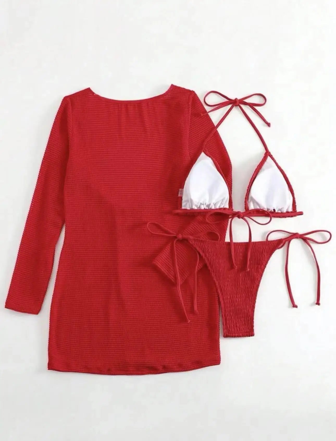 Swimwear - 2025 Halter String Bikini Set Triangle 3 Pieces Swimsuit Solid Sexy Swimwear Female Bathers Bathing Swimming Swim Suit