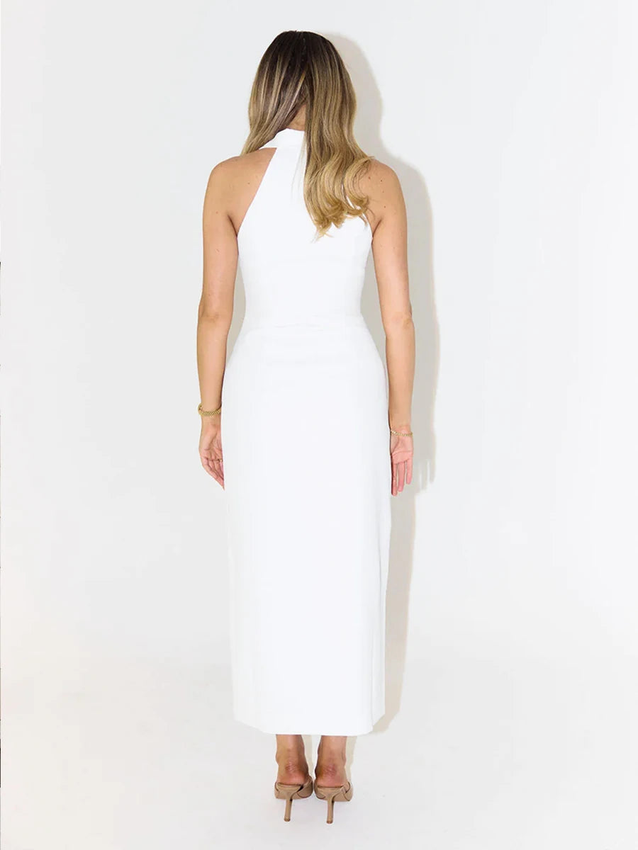 Casual Dresses - Summer Sleeveless Single Breasted Dress Fashionable Ladies Slim Fit Collar Solid Color Long Dresses Women's Clothing