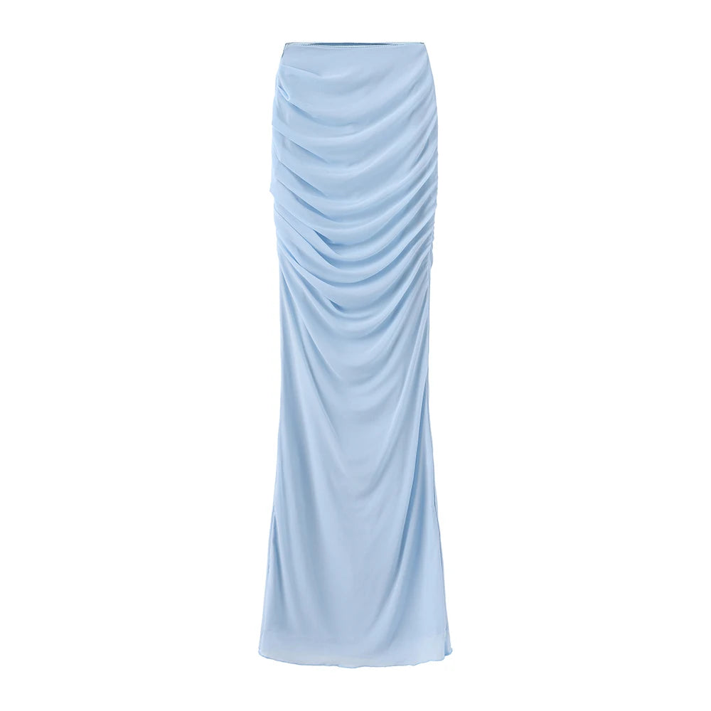 Elegant Matching Sets - Elegant Maxi Wedding Guest Dress Set Sexy Strapless Blue Cropped Top Set Bodycon Holiday Party Dresses Women