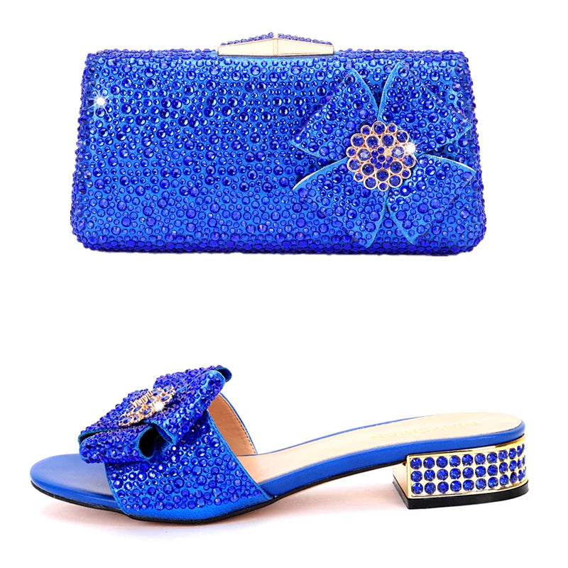 Shoes - New Ladies Rhinestone Clutch Flat Heel Diamond Evening Shoes and Bag suit Rhinestone Flat plus size Stone Slippers Size 34-44