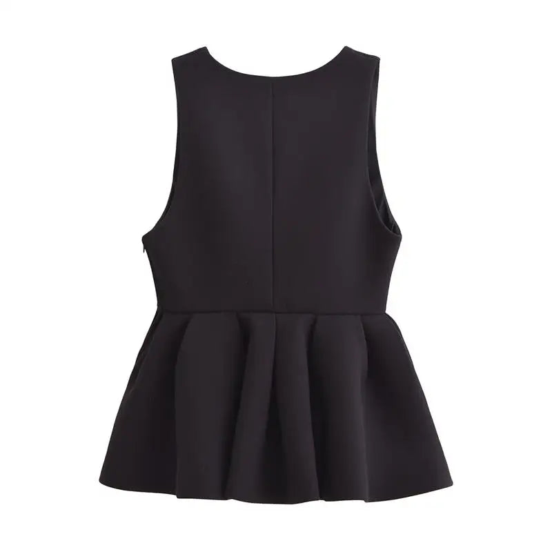 Peplum Tops - Elegant Women's Tops Tank Autumn 2024 Chic V-neck Party Tank Tops Women's Street Fashion Youth Joker Tops