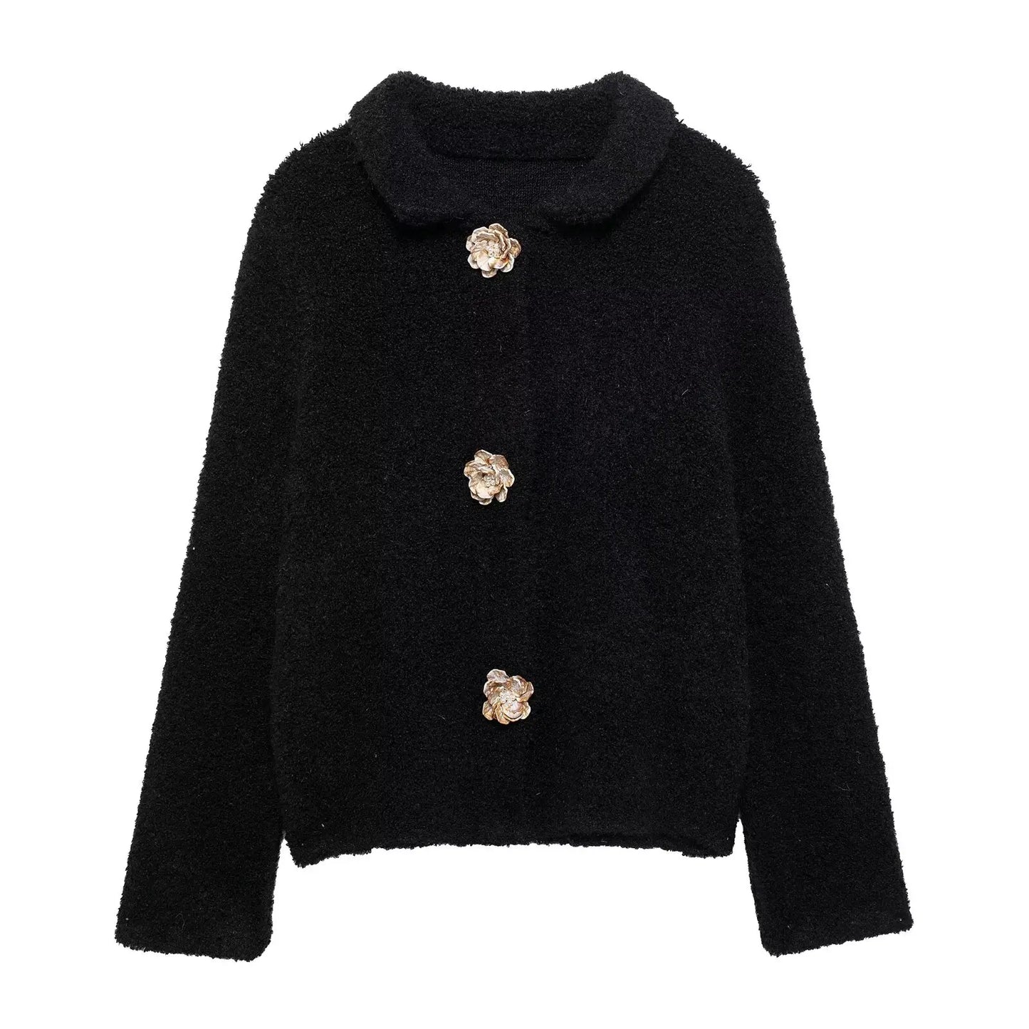Cardigans - Women Autumn Flowers Shape Single Breasted Lapel Long Sleeve Knitted Top Fashion Female Chic Casual Slim Sweater Cardigan