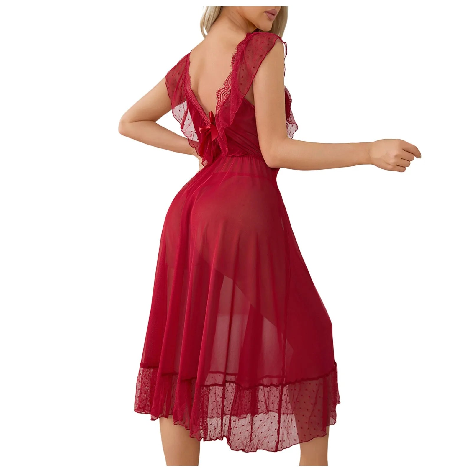 - Fashion Sexy Lace Underwear Pure Desire Wind Nightdress Chiffon Mesh Floral Edge Nightdress Women Pajama ночнушка женская