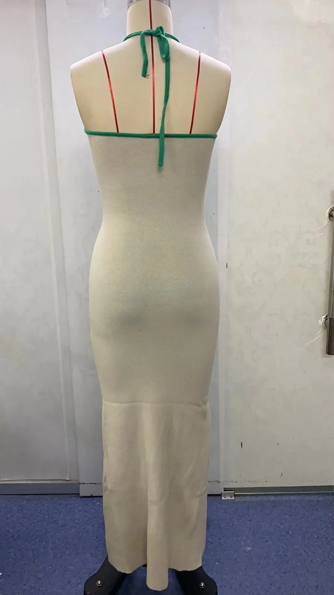 Vacation Dresses - 2024 Summer New Knitted Halterneck with Suspenders V-neck Sexy Backless Fashion Flower Print Slim Dress