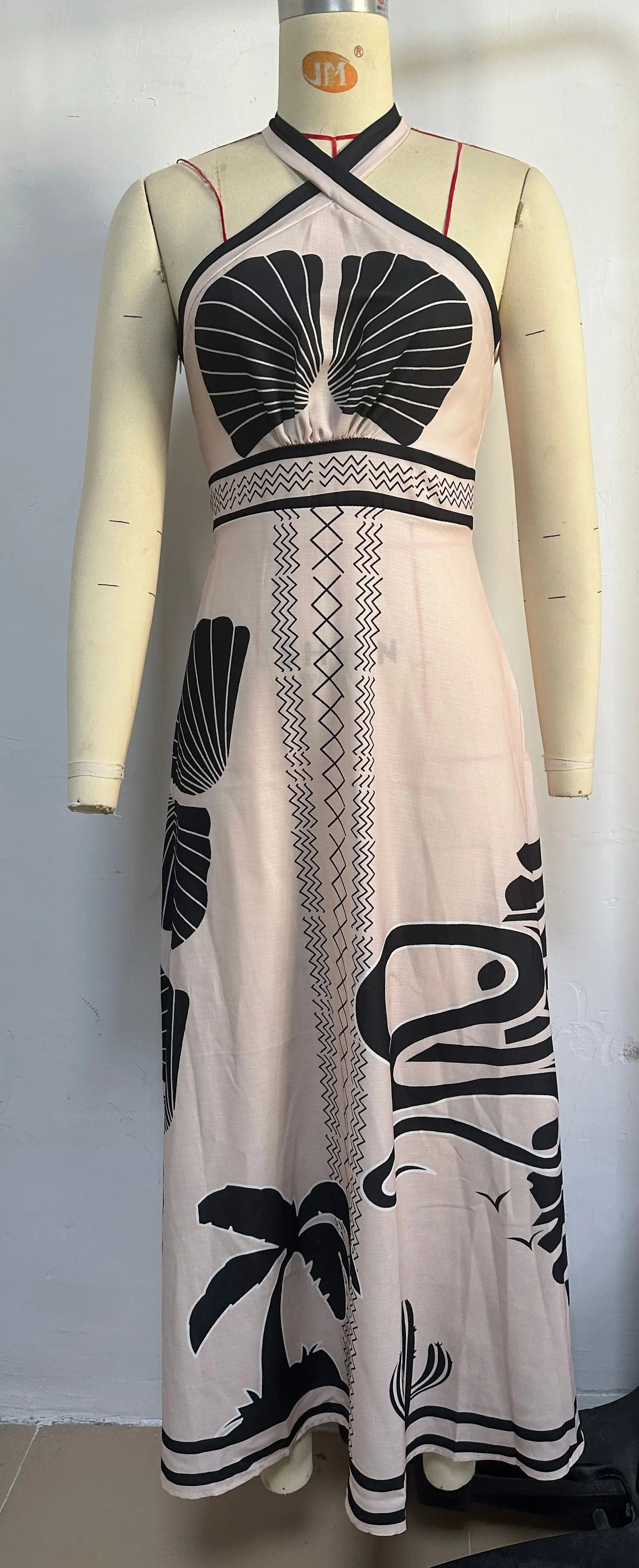 Vacation Dresses - Beach Floral Print Backless Vintage Summer Dress Women Halter Bandage Split Elegant Dress 2025 Bohe Holiday Party Dress Female