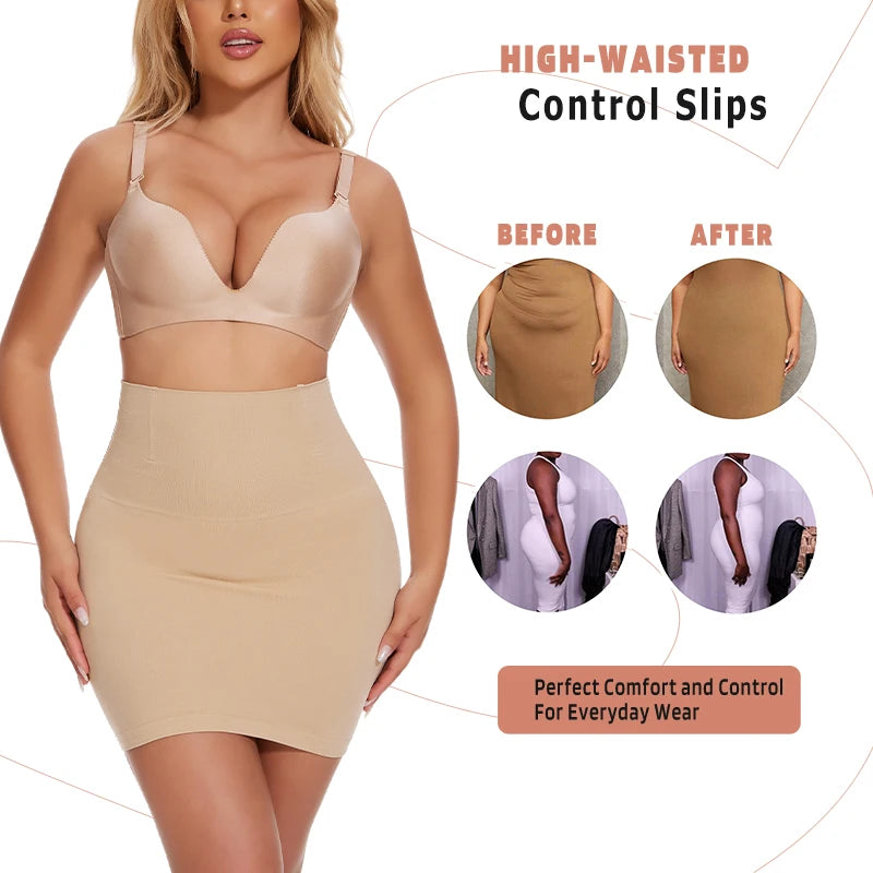 Shapers - Half Slips for Under Dress Women Shapewear Tummy Control Slim Waist Body Shaper Half Skirts Thongs 2 in 1 Butt Lifter Underwear