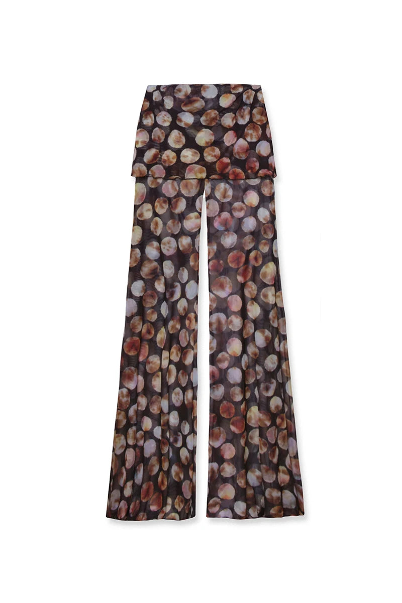 Flared Pants - Mesh Leopard Print Trousers Woman Fashion High Waist Print Wide Leg Pants Female Elegant Printed Long Pants Bottoms