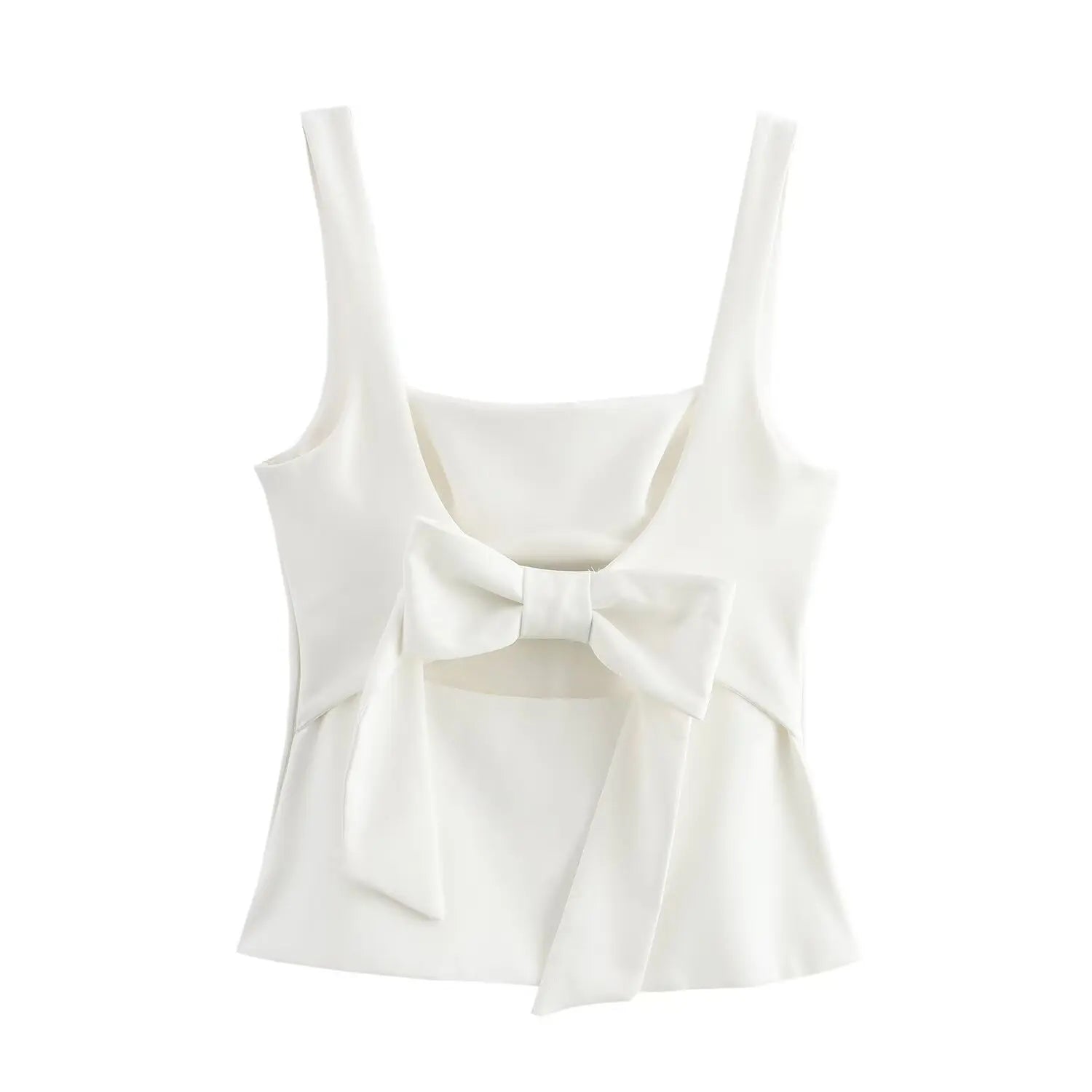 Blouses - Summer Women's Backless Bow Tops Sweet Square Neck Slim Tank Tops Solid Camisole Y2k Vests Short Top Woman Clothing