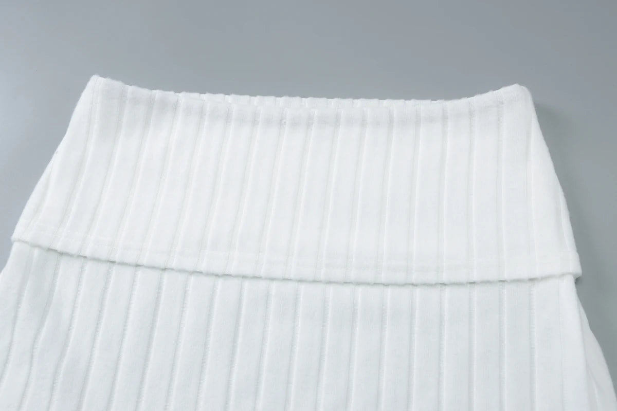 Matching Sets - Dulzura Ribbed Sexy Elegant 2 Piece Skirt Set Off Shoulder Long Sleeve Lace Up Top Mini Skirt Matching Set Party Club Streetwear