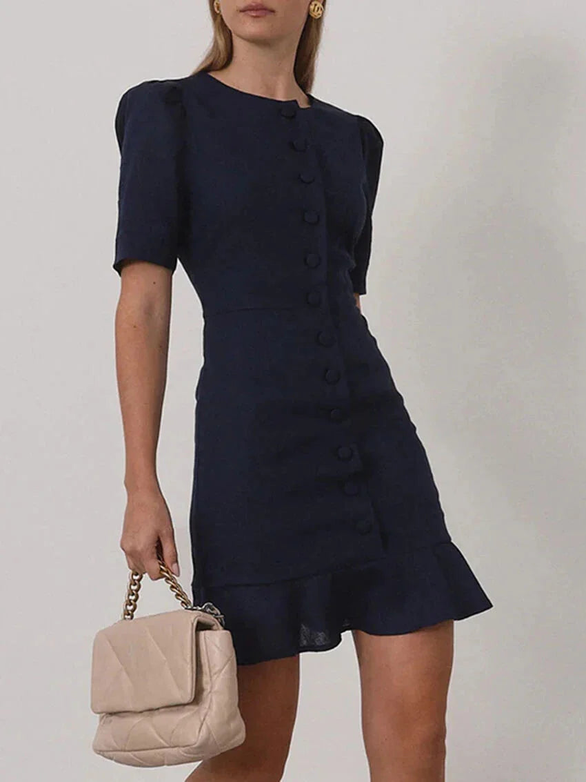 Dresses - Summer Slim Purple Cotton Women's Dress 2025 Fashion O-Neck Short Sleeve Mini Dresses Elegant Classic Solid Female Dress