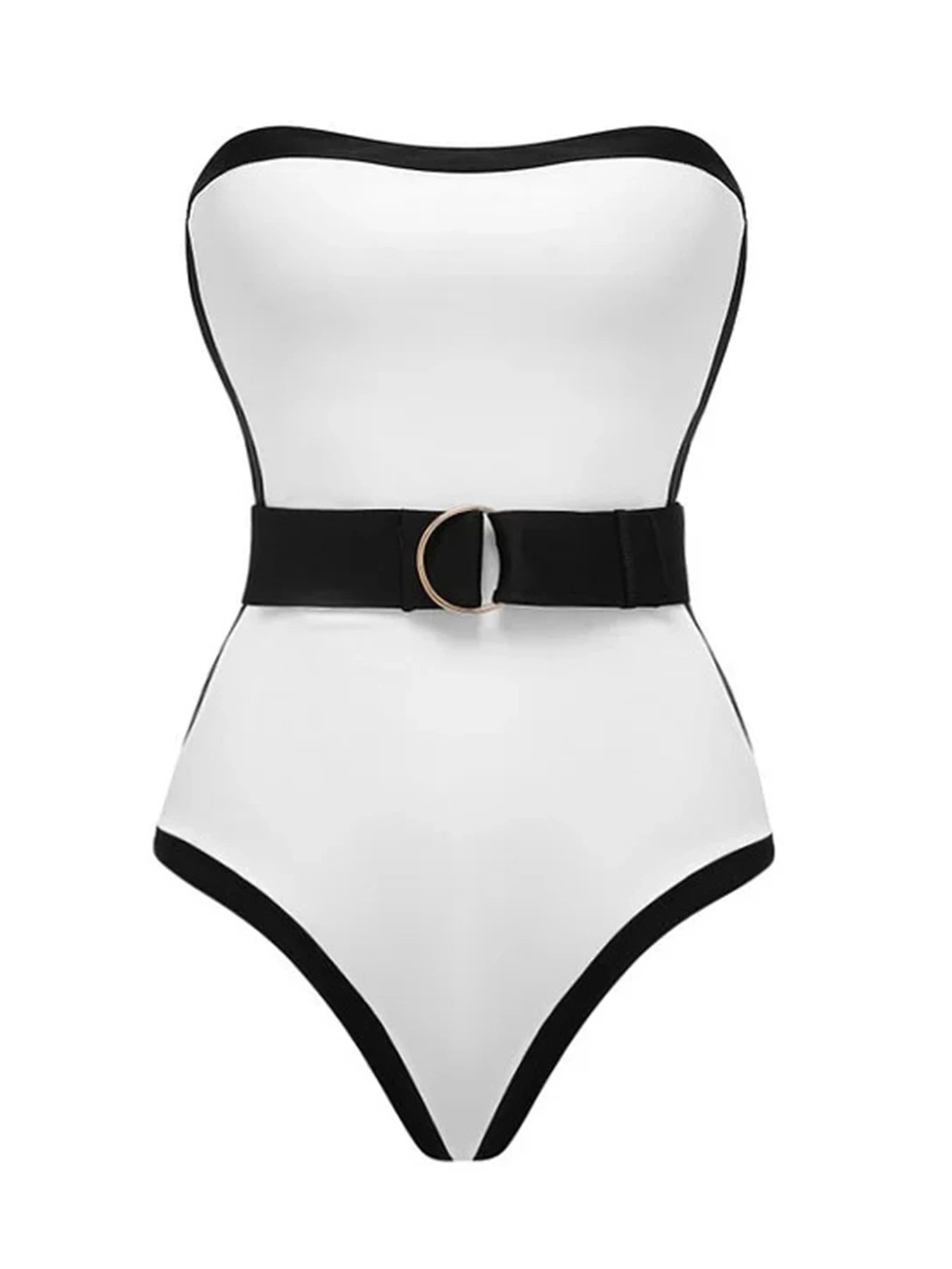 Monokini Swimwears - 2024 New Black And White Contrast Color One Piece Swimsuit For Women Off The Shoulder Swimwear Female Bodysuit Monokini Bathing