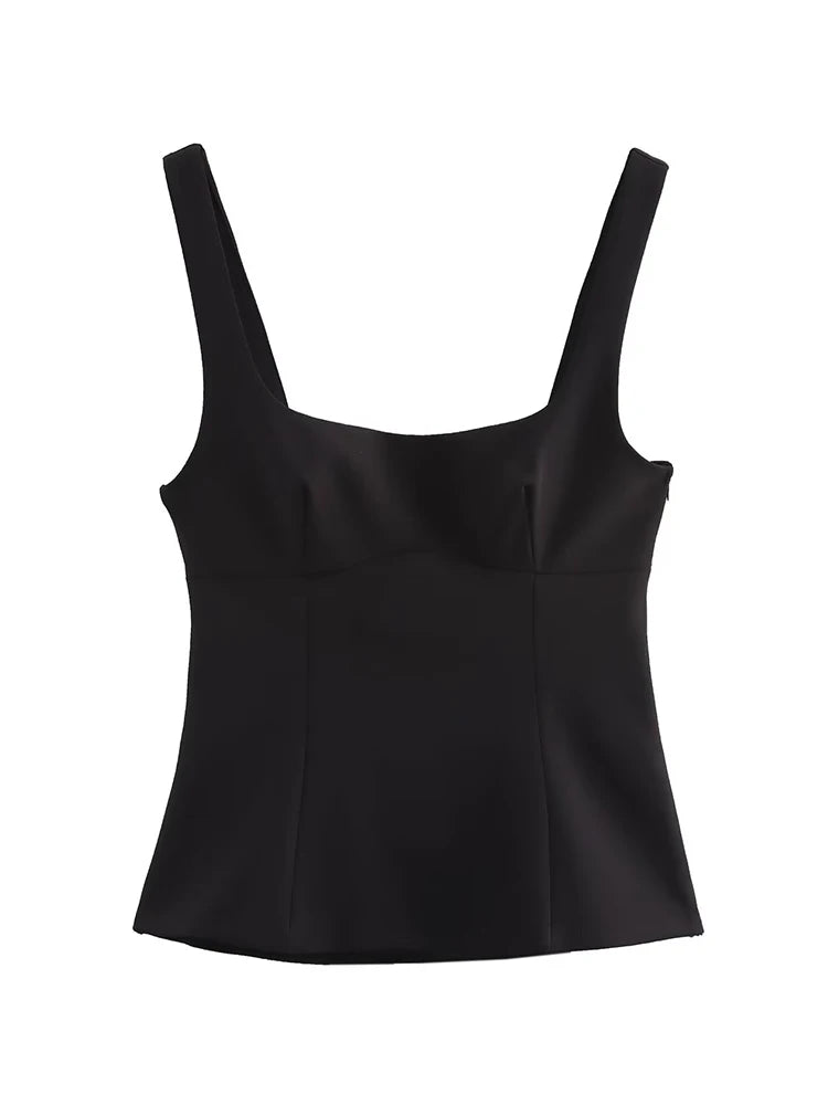 Blouses - Summer Women's Backless Bow Tops Sweet Square Neck Slim Tank Tops Solid Camisole Y2k Vests Short Top Woman Clothing