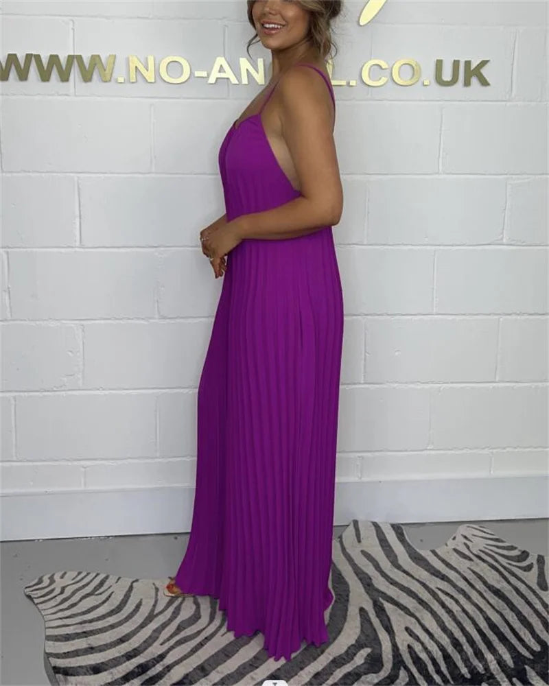 Jumpsuits - Plus-size women's jumpsuit full-body pressure pleated solid color sleeveless suspenders jumpsuit plus-size women's clothing