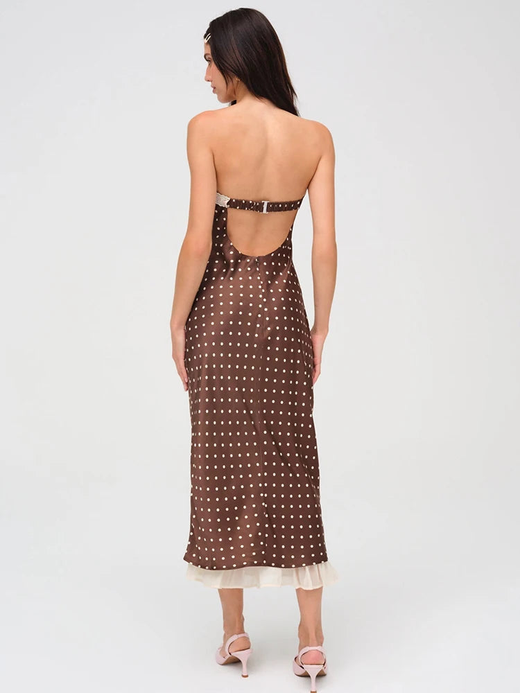 Strapless Dresses - Lace Strapless Backless Sexy Midi Dress For Women Fashion Off-shoulder Sleeveless Bodycon Polka Dot Dress Elegant