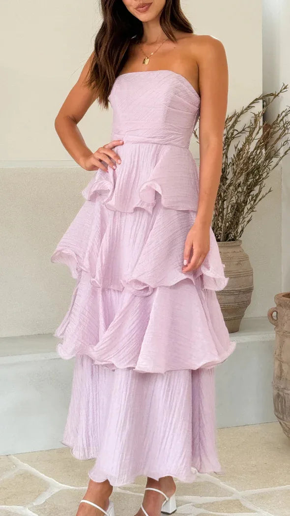 Elegant Dresses - Women's Elegant Tube Top Party Cake Dress Sexy Backless Fashion Solid Color Multi-layered Hem Banquet Dresses Vacation Vestidos