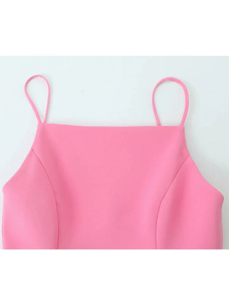 Casual Dresses - Sweet Romantic Chic Women Dress Solid Pink Pleated Sleeveless Mini Vestidos New Fashion 2025 Summer Vacation Date Dress
