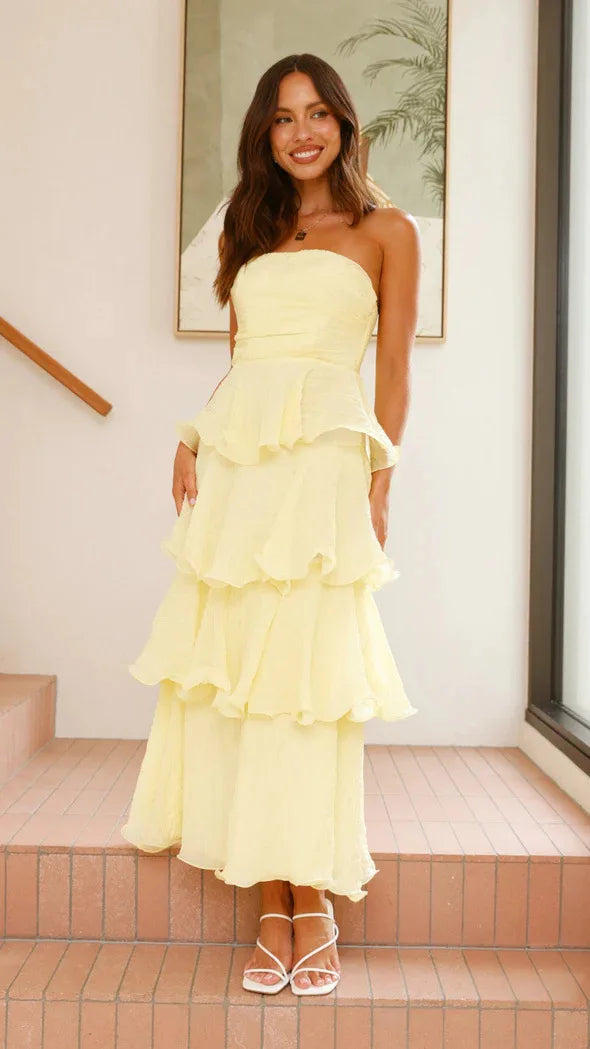 Elegant Dresses - Women's Elegant Tube Top Party Cake Dress Sexy Backless Fashion Solid Color Multi-layered Hem Banquet Dresses Vacation Vestidos