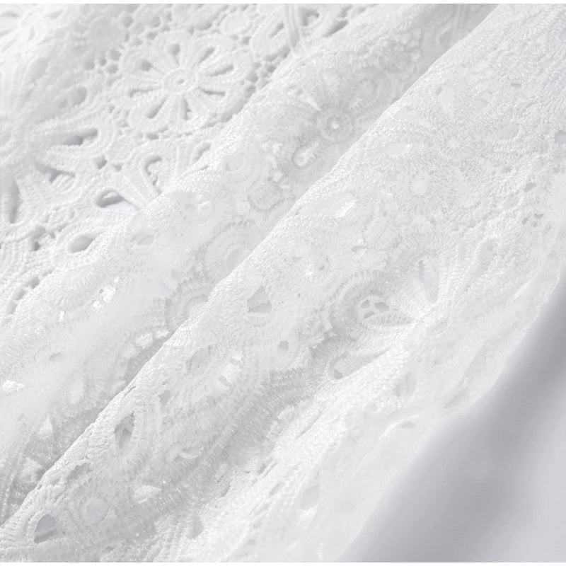 Matching Sets - Elegant See Through Crochet Top Women Set Hallow Out Flare Long Sleeve Top Slim Empire Hip Package Skirts 2025 Summer Lady Set