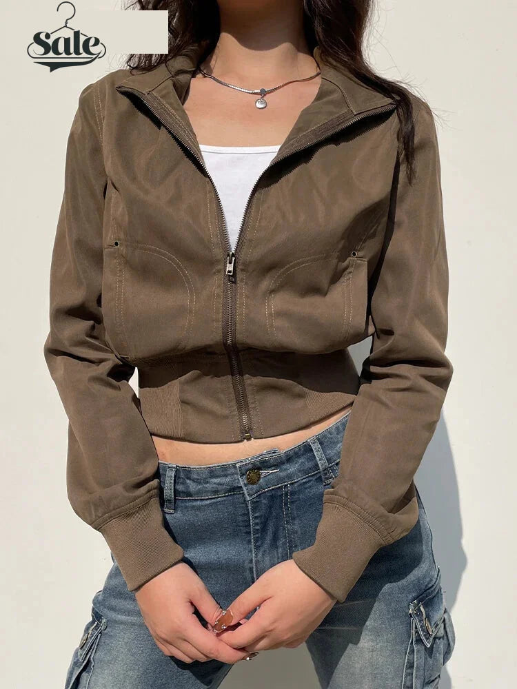 Women Coats and Jackets - Cropped Bomber Jacket Snug Fit