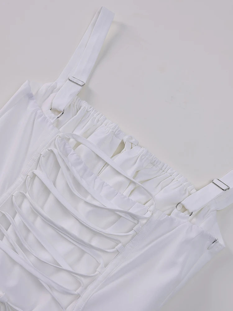 Cami Dresses - Summer Sweet Solid Sleeveless Long Dress Women Fashion Bandage Camisole Dresses Padded Boned Robe Elegant Party Vestidos