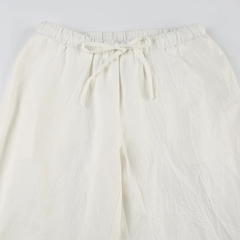 Pants - Sweetown Solid Loose Casual Boho Straight Leg Pants For Women Simple Lazy Comfortable Summer Vacation Trousers