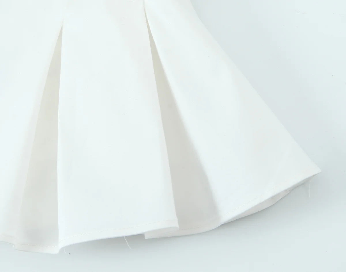 Cami Tops - Summer Women Striped Sleeveless V-Neck Mini Top Woman Slim High Street Short Dress Pleated Button Decoration Top