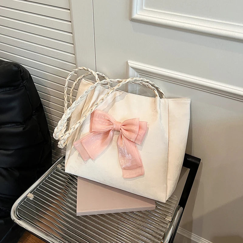 HandBags - Women's Shoulder Bag with Bows Versatile Casual Hand-held Tote Bag Women's Bag Simple Spacious Trendy Crossbody Bag Commuter Bag