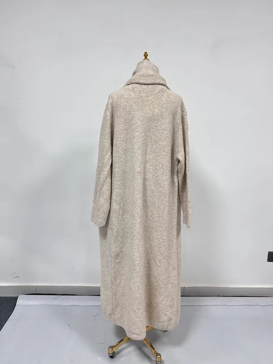 Knitwear - TWOTWINSTYLE Three Piece Set For Women Lapel Long Sleeve Coat High Neck Vest High Waist Patchwork Appliques Skirt Sets Female