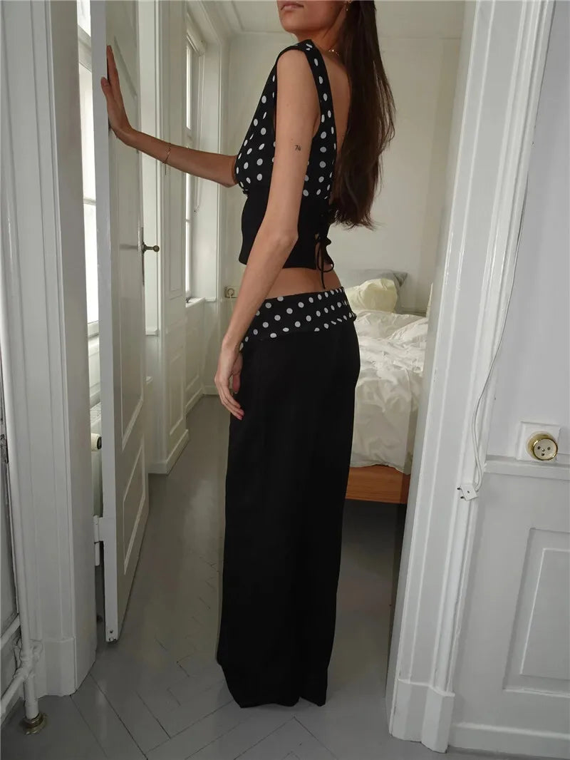 Crop Blouses - Backless Polka Dot Crop Tops Women Vest Fashion Summer New Oblique Shoulder Sleeveless Tank Tops Pullovers Female